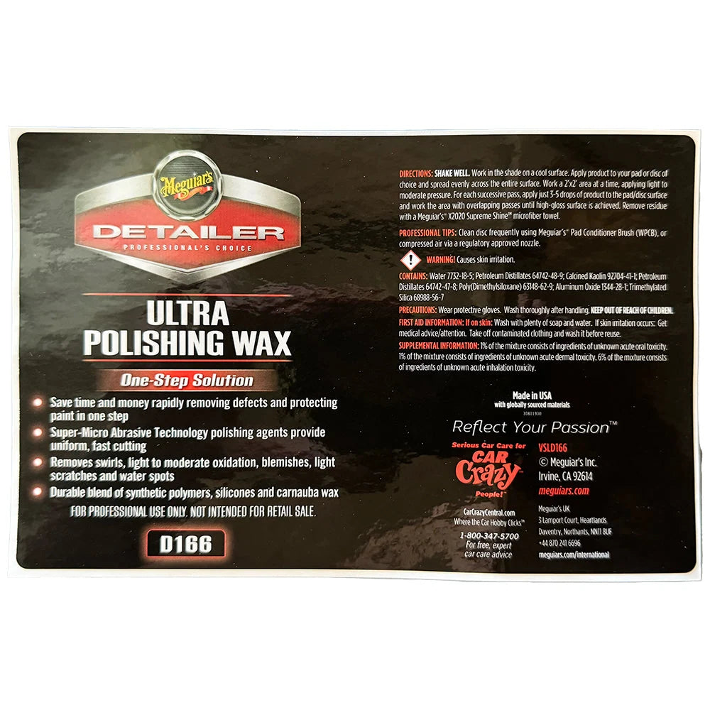 Meguiar's Bottle Label - Ultra Polishing Wax #D166
