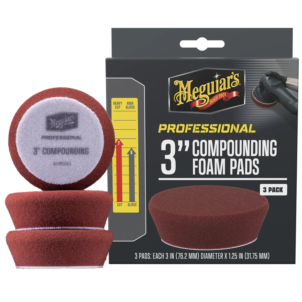 Meguiar's Professional Compounding Foam Pads - 3 inch - Red (3-Pack)